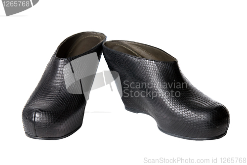 Image of black leather female shoes isolated on white