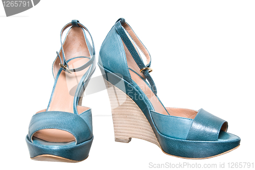 Image of blue leather female shoes isolated on white