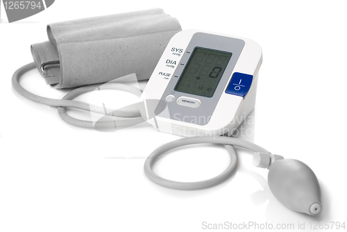 Image of Automatic digital blood pressure monitor isolated on white