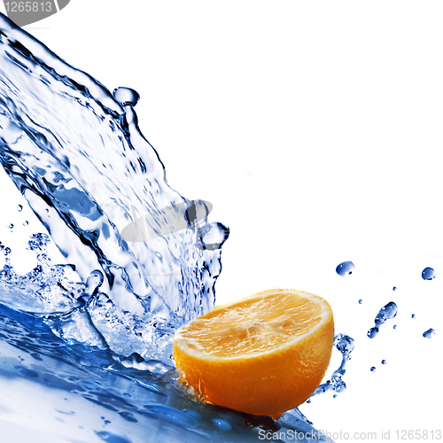 Image of fresh water drops on orange isolated on white