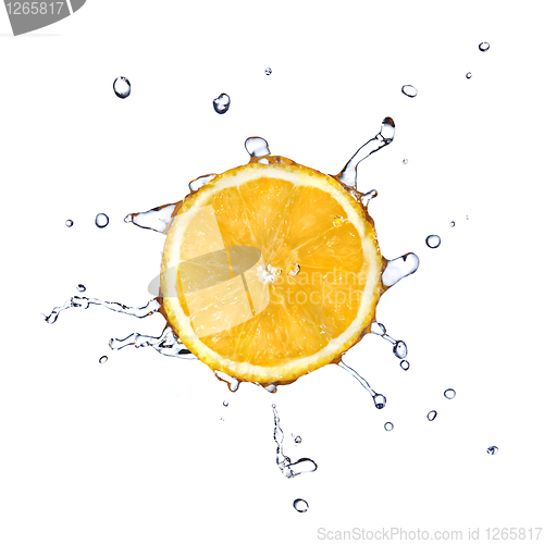 Image of fresh water drops on orange isolated on white