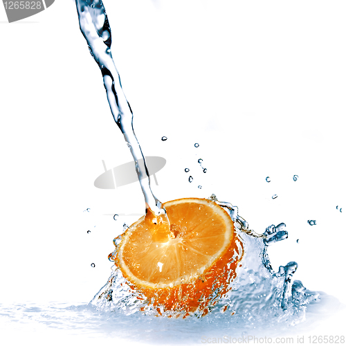 Image of fresh water drops on orange isolated on white