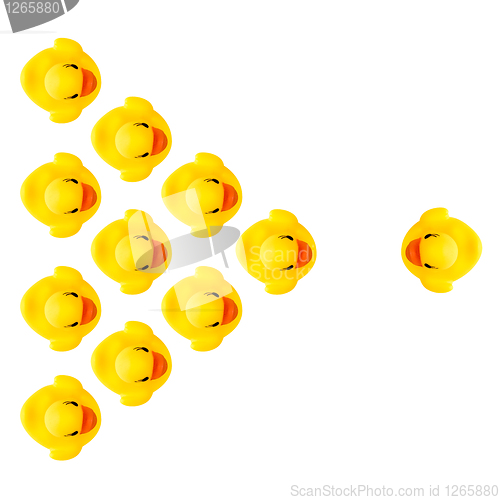 Image of rubber yellow ducks isolated on white