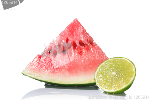 Image of watermelon and lime isolated on white