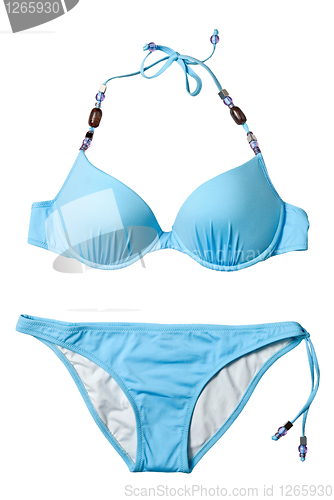 Image of blue woman swimming suit isolated on white