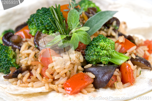 Image of macro of risotto with vegetables