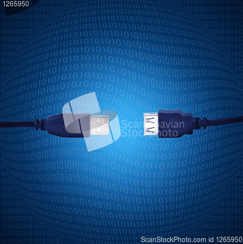 Image of blue usb cable with digitals on background