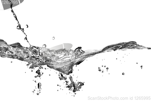 Image of water splash with bubbles isolated on white