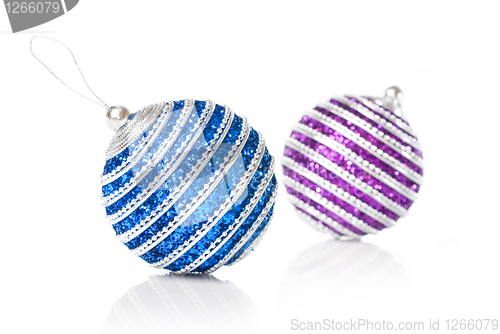 Image of pink and blue christmas balls isolated on white