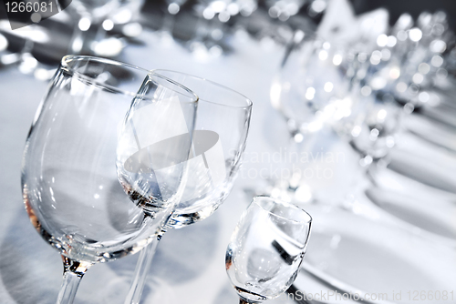 Image of Glass goblets on white table