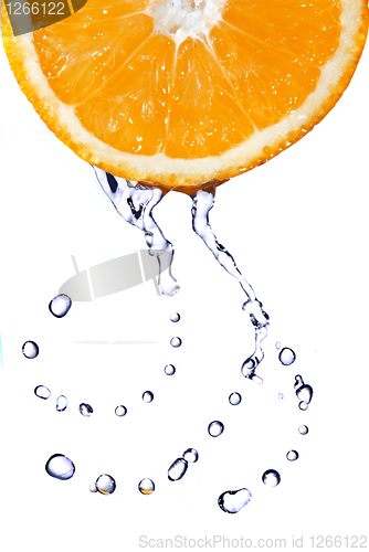 Image of fresh water drops on orange isolated on white