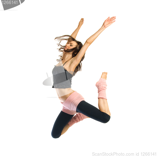 Image of jumping young dancer isolated on white background