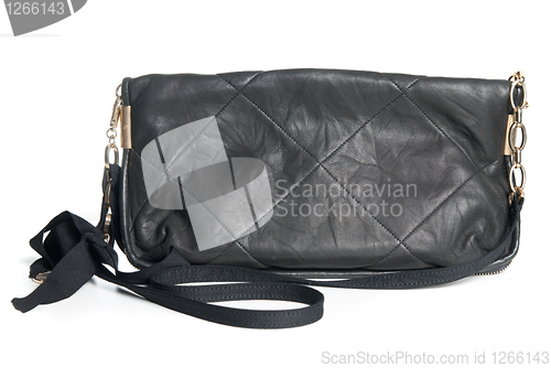 Image of black leather clutch isolated on white