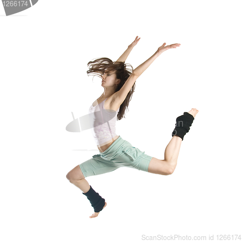 Image of jumping young dancer isolated on white background