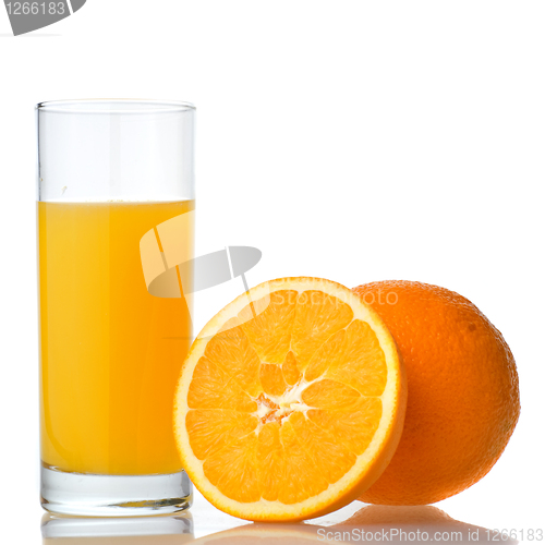 Image of orange juice and orange isolated on white