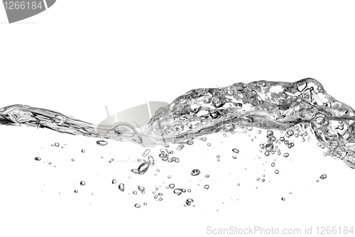 Image of water splash with bubbles isolated on white
