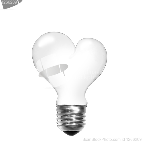 Image of Light bulb in shape of heart isolated on white