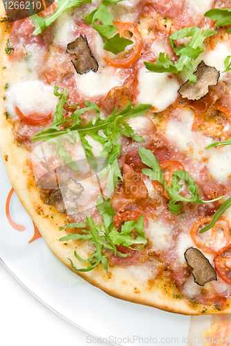 Image of italian pizza with truffles and tomatoes