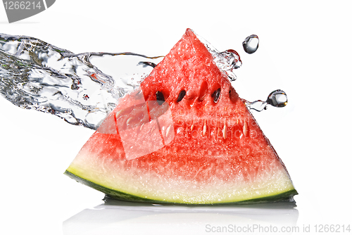 Image of watermelon and water splash isolated on white