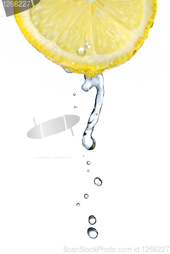 Image of fresh water drop on lemon isolated on white