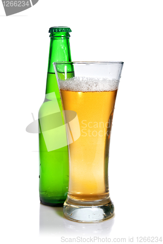 Image of Beer in bottle and glass isolated on white