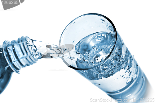 Image of water pouring into glass isolated on white