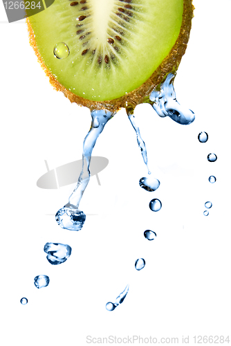 Image of fresh water drops on kiwi isolated on white