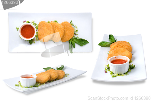 Image of spicy cheese cakes with sauce on the plate