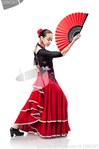 Image of young woman dancing flamenco isolated on white