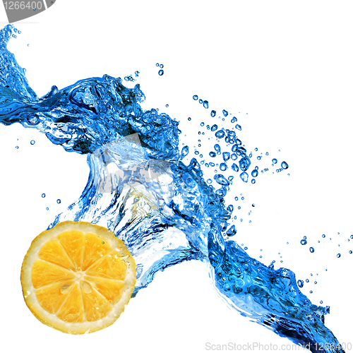 Image of orange dropped in to water with splash isolated on white