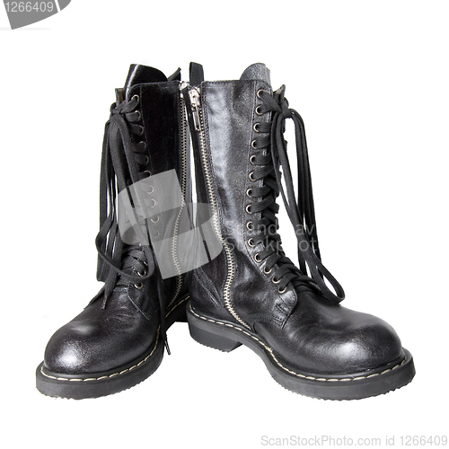 Image of black leather boots isolated on white