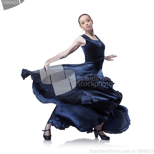 Image of young woman dancing flamenco isolated on white