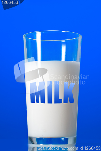 Image of Milk in glass isolated on blue