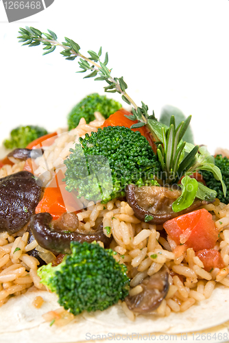 Image of macro of risotto with vegetables