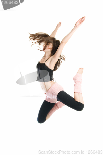 Image of jumping young dancer isolated on white background