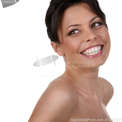 Image of portrait of young beautiful smiling woman