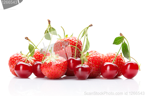 Image of Strawberry and cherry isolated on white