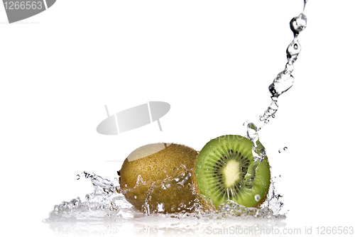 Image of Water splash on kiwi isolated on white