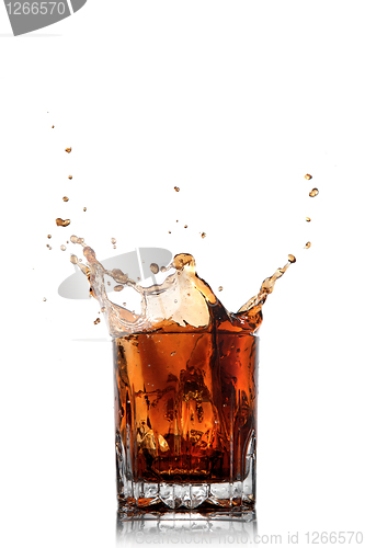 Image of splash of cola in glass isolated on white