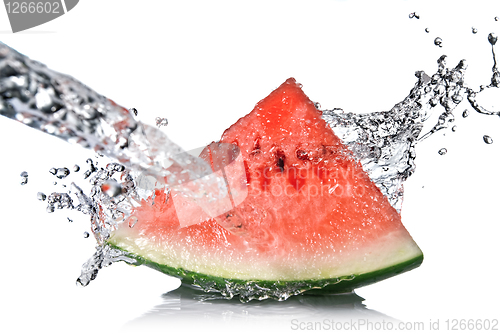 Image of watermelon and water splash isolated on white