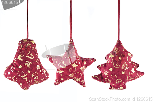 Image of christmas decorations - bell, star and fir-tree