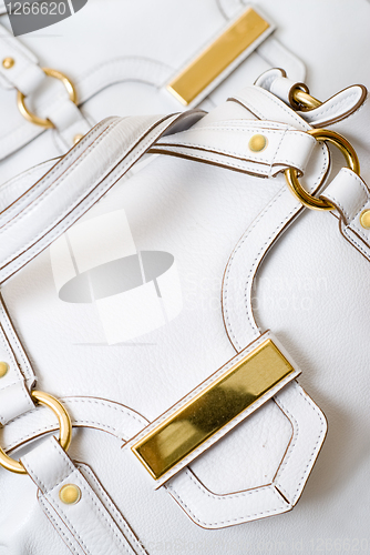 Image of macro of luxury white leather female bag