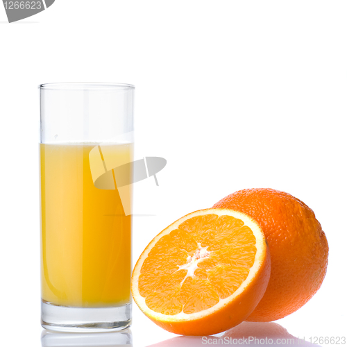 Image of orange juice and orange isolated on white