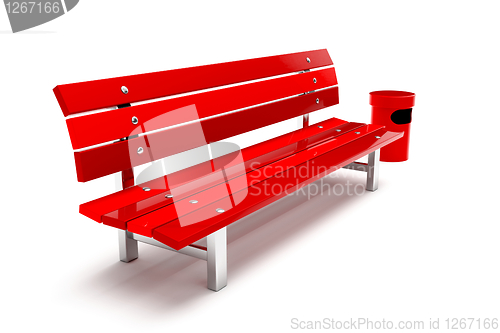 Image of Red bench and bin, isolated on white