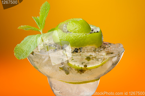 Image of Close-up of glass with mint drink