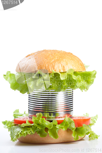 Image of Unhealthy canned fast food hamburger