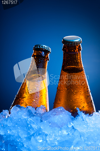 Image of Couple beer bottles in ice