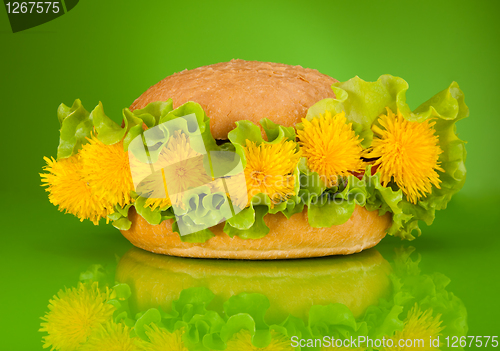 Image of Spring menu special - Burger with dandelions