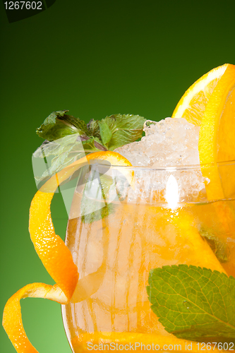 Image of Close-up of glass of fresh orange juice