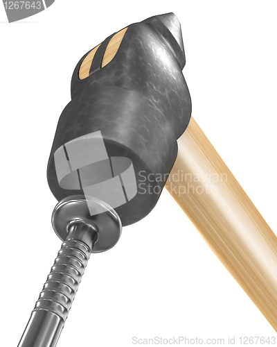 Image of Shiny new hammer hitting the nail 